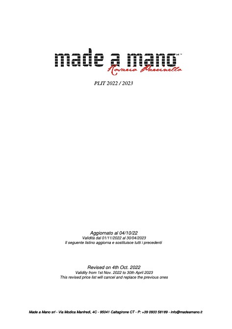 Made a Mano - Liste de prix 2022/2023