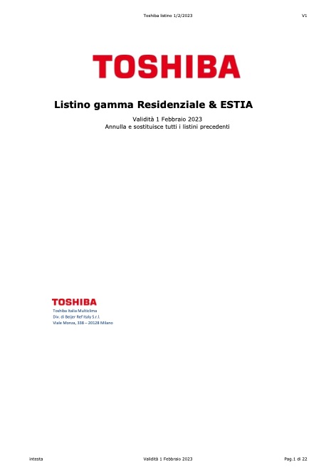 Toshiba Italia Multiclima - Прайс-лист Gamma Residenziale & Estia