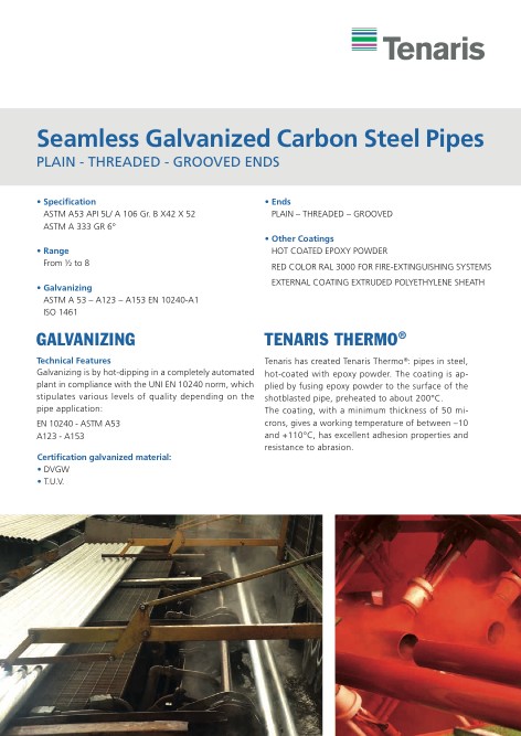 Tenaris - Каталог Seamless Galvanized Carbon Steel Pipes