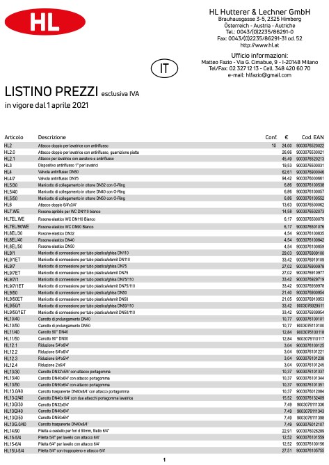 Bampi - Lista de precios HL 2021