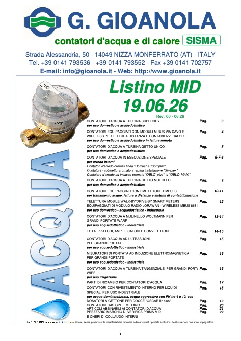 Gioanola - Price list ACQUA