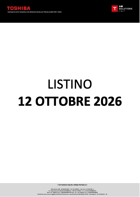 Toshiba Italia Multiclima - Liste de prix Ottobre 2026