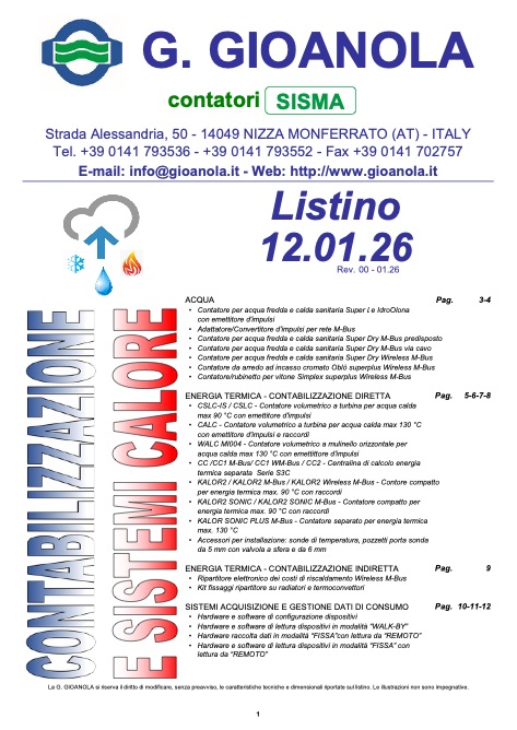 Gioanola - Price list Contabilizzazione