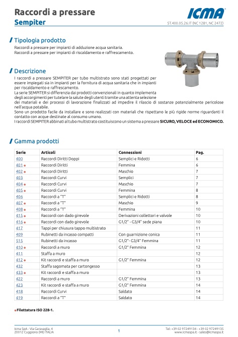 Icma - Catalogue Raccordi a Pressare