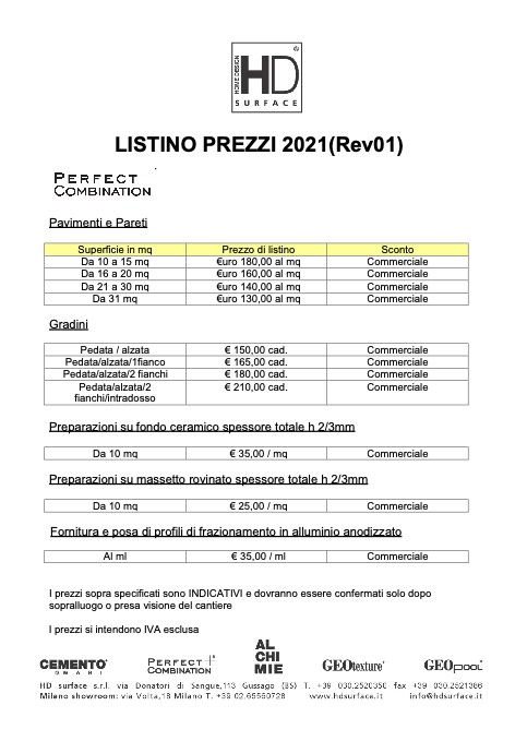 HD Home Design - Listino prezzi Posa 2021 (Rev.01)