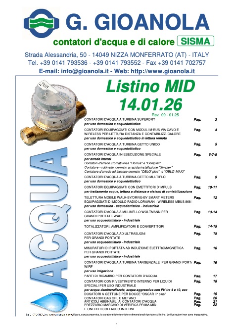 Gioanola - Price list Acqua