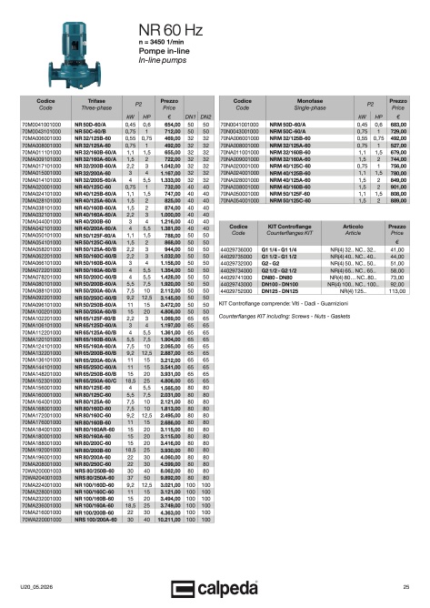 Calpeda - Price list NR 60Hz