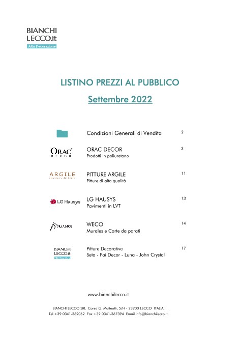 Bianchi Lecco - Price list Settembre 2022