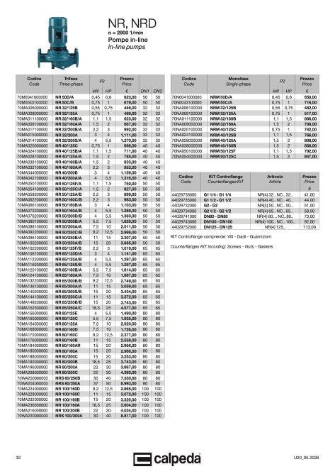 Calpeda - Price list NR 50Hz