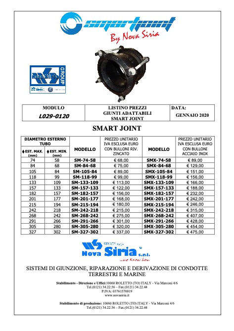 Nova Siria - Price list Smart Joint