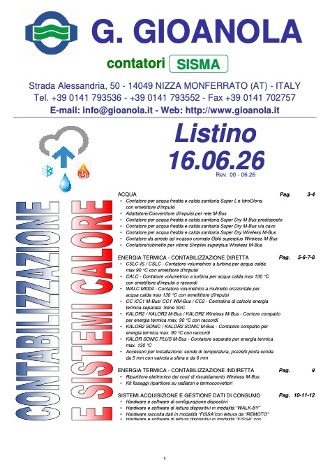 Gioanola - Price list Contabilizzazione