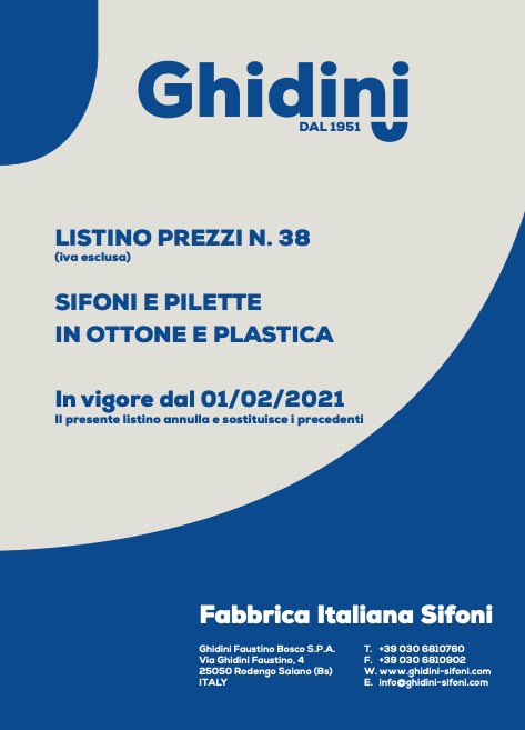Ghidini - Lista de precios N. 38 - Sifoni e pilette in ottone e plastica